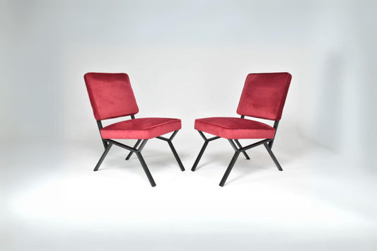 Mid-Century Modern Italian Red Chairs by Giancarlo Bovini, 1950s
