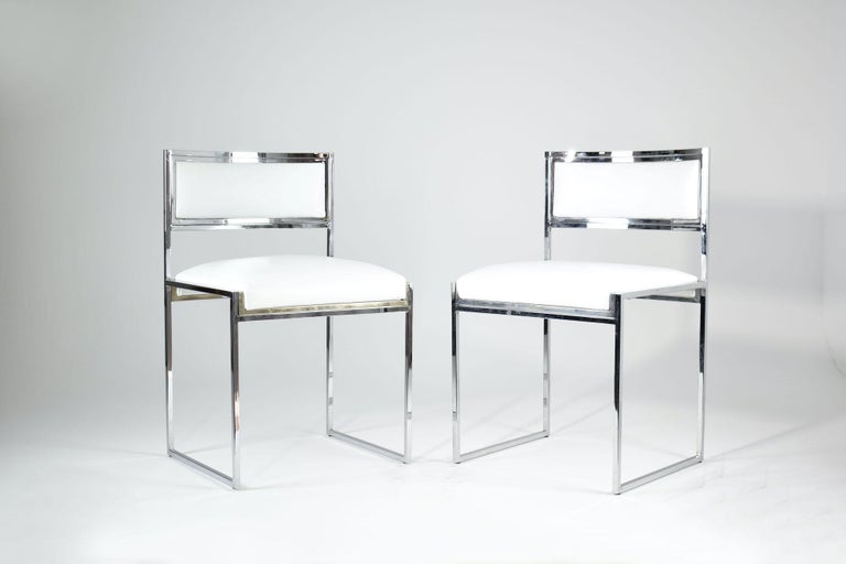 Shop Set of “SQ-AL” Dining Chairs by Willy Rizzo, Chrome and Velvet, Italy, 1970s - Spirit Gallery Vintage Furniture