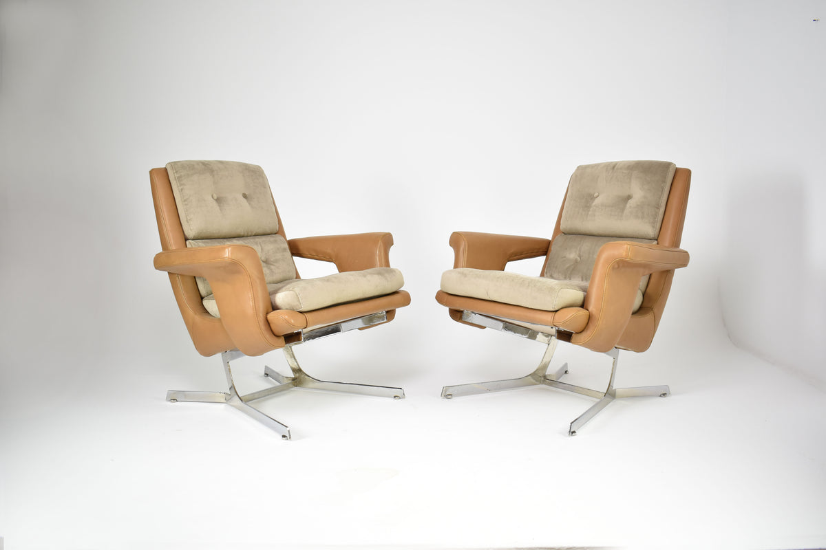Shop Pair of French Lounge Chairs Attributed to Raphaël Raffel for Apelbaum, 1970s - Spirit Gallery Vintage Furniture