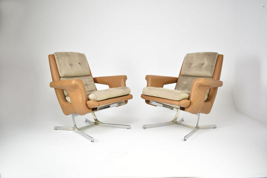 Shop Pair of French Lounge Chairs Attributed to Raphaël Raffel for Apelbaum, 1970s - Spirit Gallery Vintage Furniture