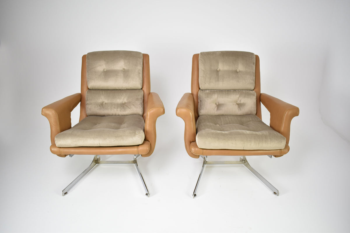 Shop Pair of French Lounge Chairs Attributed to Raphaël Raffel for Apelbaum, 1970s - Spirit Gallery Vintage Furniture
