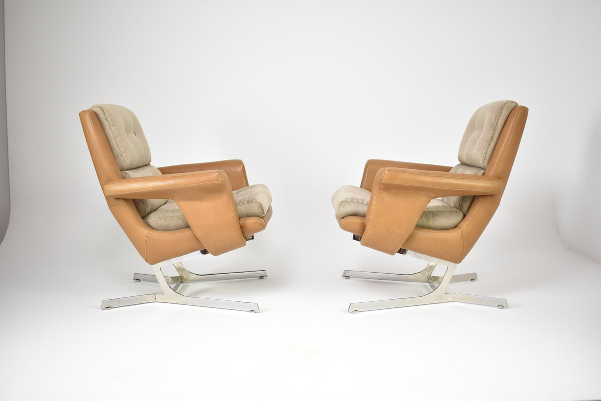 Shop Pair of French Lounge Chairs Attributed to Raphaël Raffel for Apelbaum, 1970s - Spirit Gallery Vintage Furniture