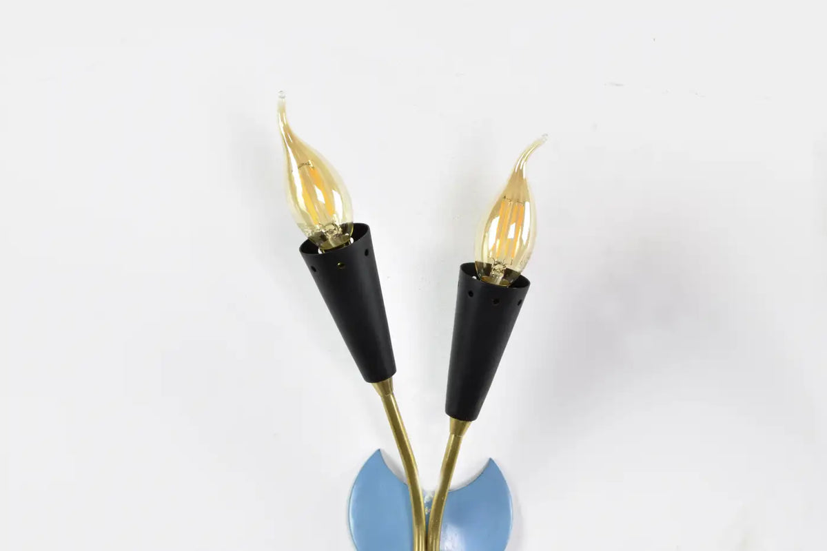 Pair of Italian Blue Brass Sconces, 1950s