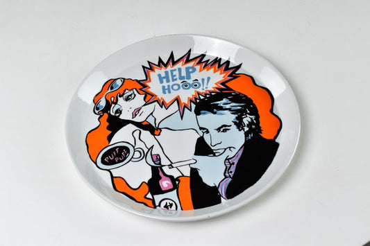 Pair of Franco Pozzi Graphic Ceramic Plates, Italy, 1965