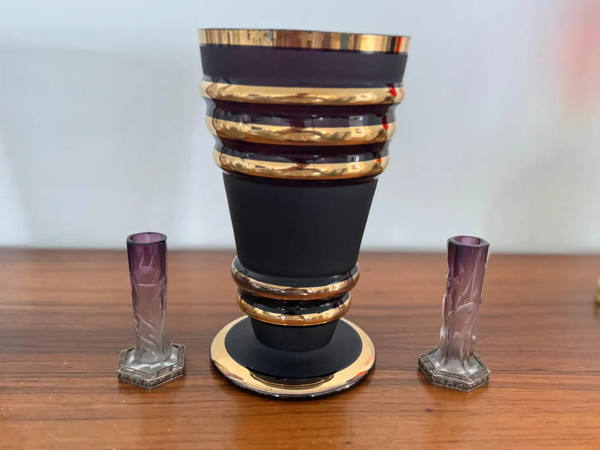 Paire de vases vintage Art Nouveau en cristal taillé de Moser