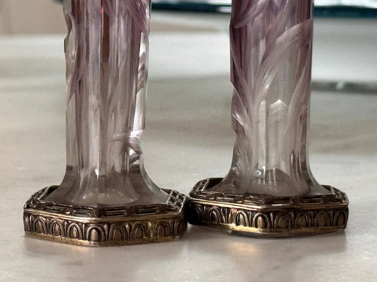 Paire de vases vintage Art Nouveau en cristal taillé de Moser