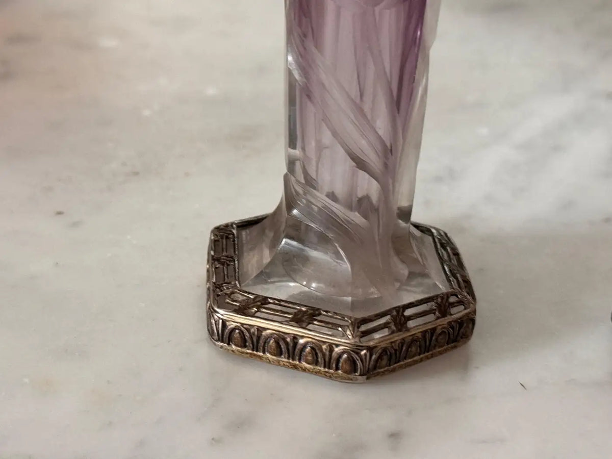 Paire de vases vintage Art Nouveau en cristal taillé de Moser