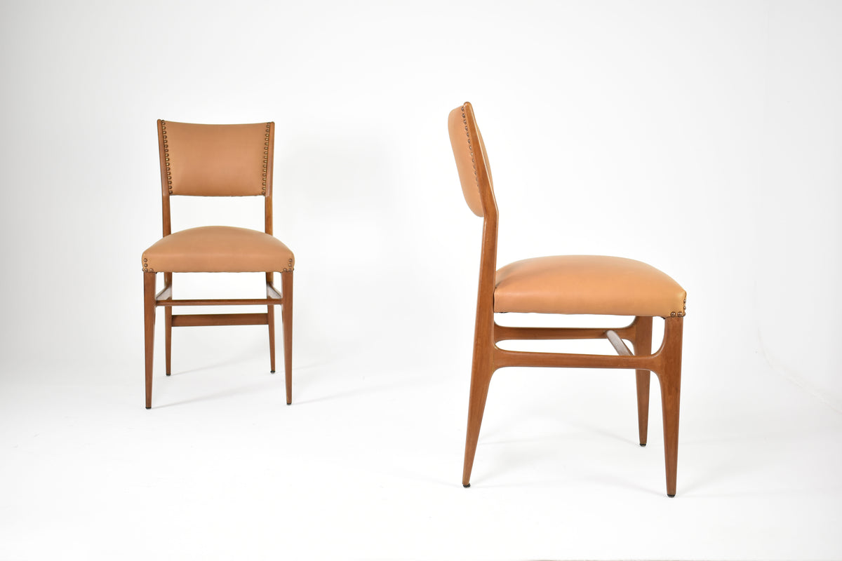 Shop Pair of Walnut and Leather Side Chairs by Gio Ponti, Italy, 1950s - Spirit Gallery Vintage Furniture