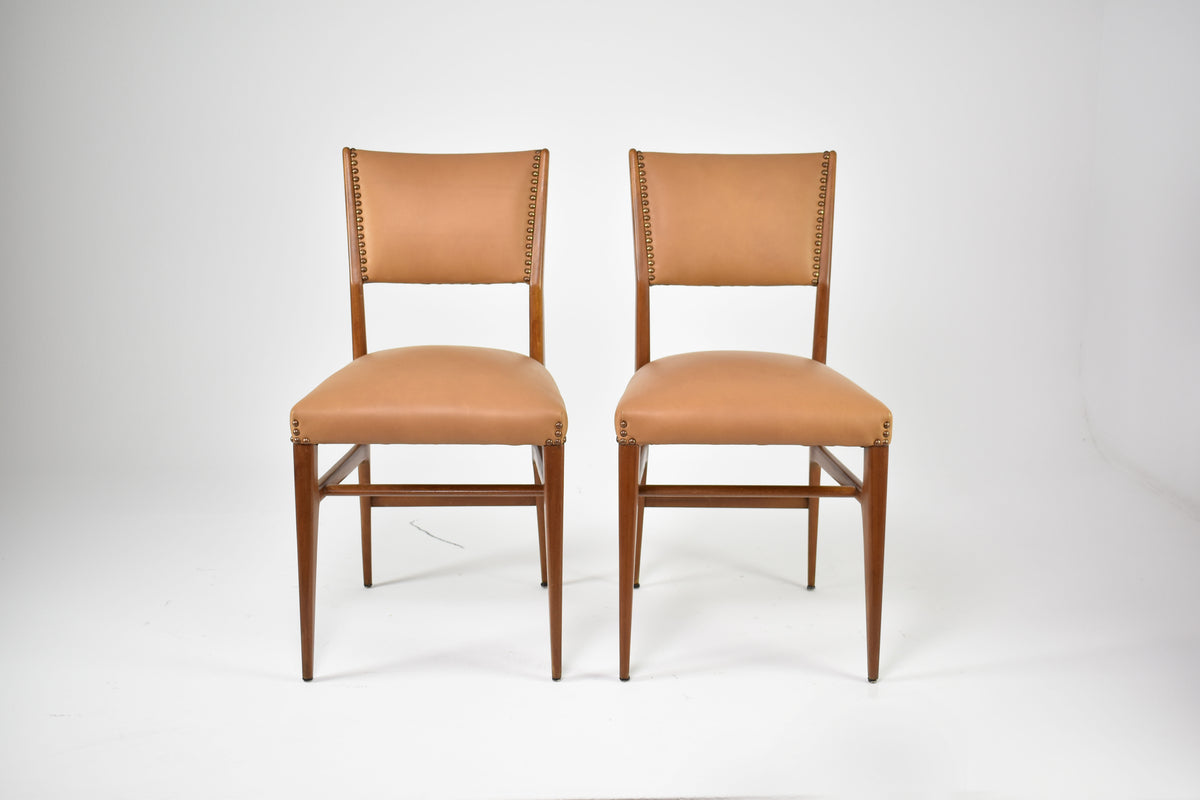 Shop Pair of Walnut and Leather Side Chairs by Gio Ponti, Italy, 1950s - Spirit Gallery Vintage Furniture