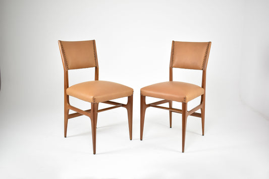 Shop Pair of Walnut and Leather Side Chairs by Gio Ponti, Italy, 1950s - Spirit Gallery Vintage Furniture