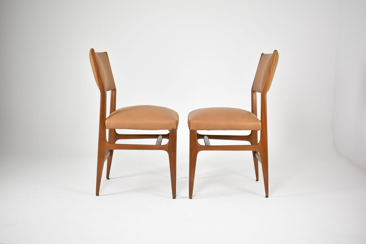 Shop Pair of Walnut and Leather Side Chairs by Gio Ponti, Italy, 1950s - Spirit Gallery Vintage Furniture