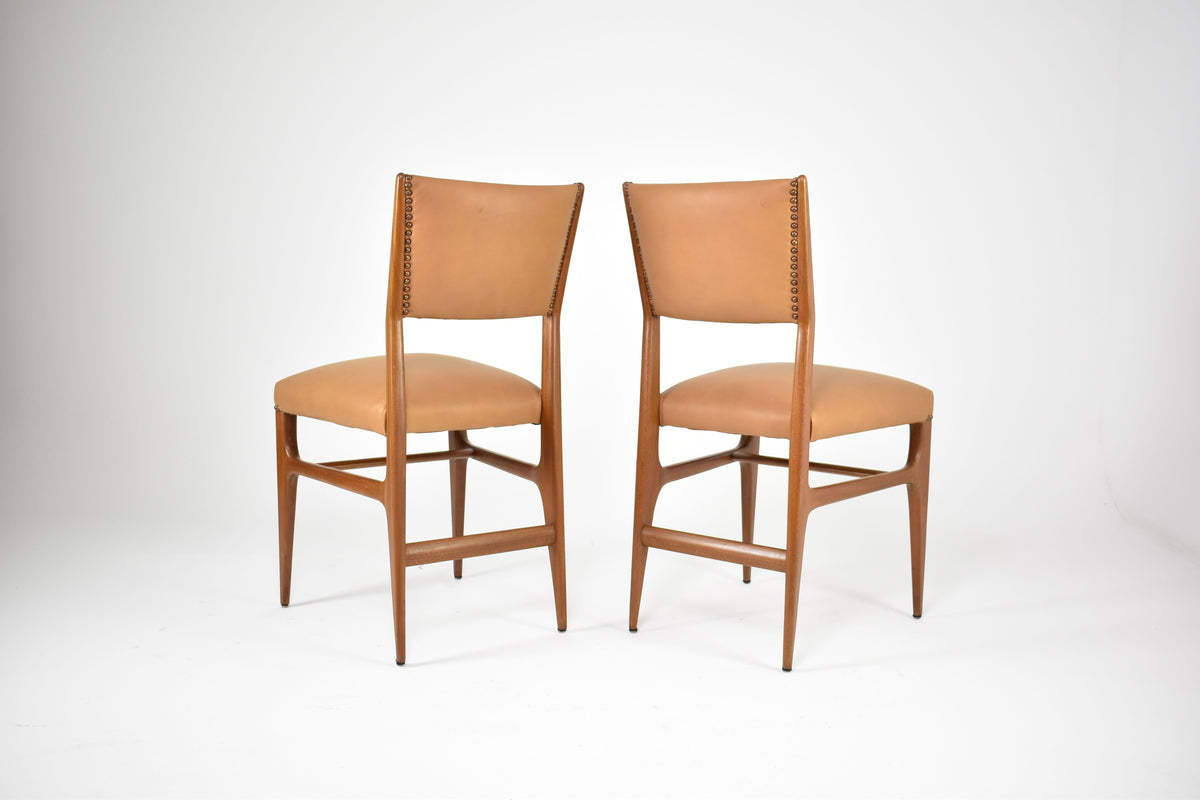 Shop Pair of Walnut and Leather Side Chairs by Gio Ponti, Italy, 1950s - Spirit Gallery Vintage Furniture