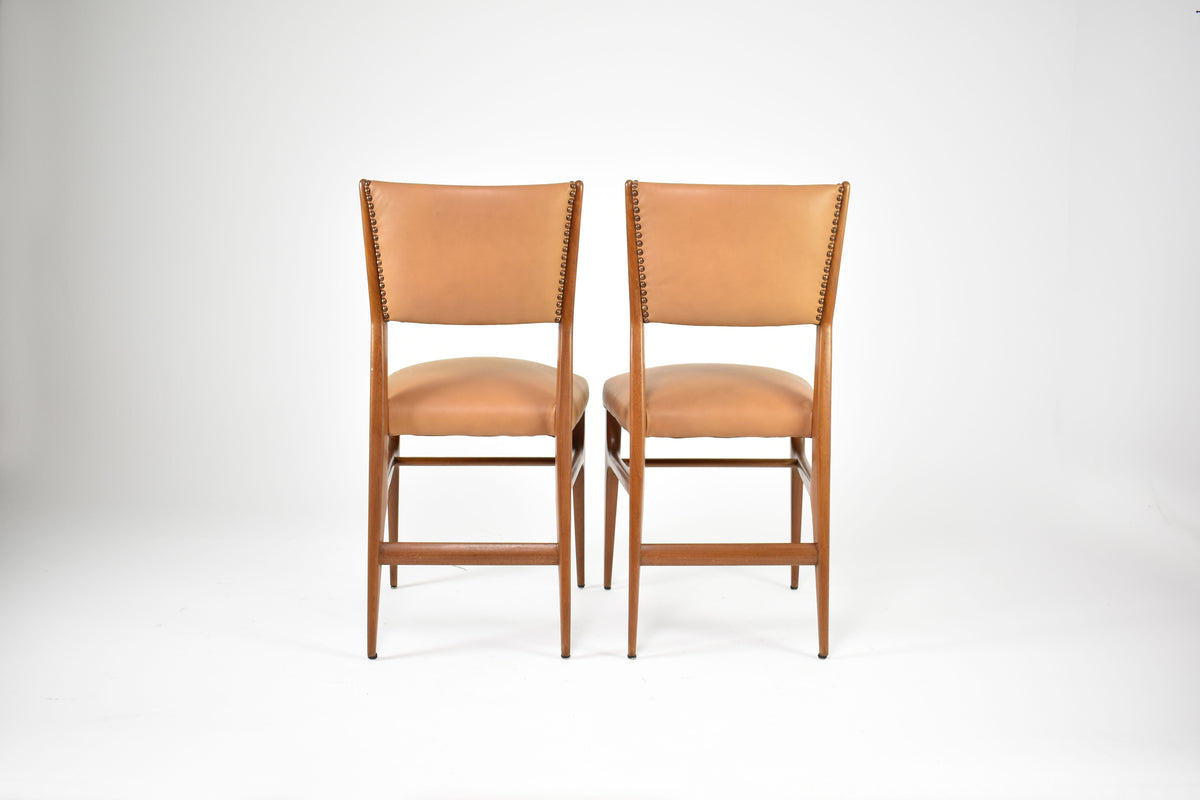 Shop Pair of Walnut and Leather Side Chairs by Gio Ponti, Italy, 1950s - Spirit Gallery Vintage Furniture