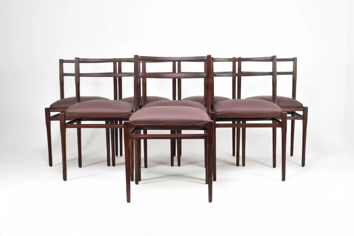 Shop Set of 8 1970s Italian Leather & Wooden Dining Chairs in the Style of Stildomus - Spirit Gallery Vintage Furniture
