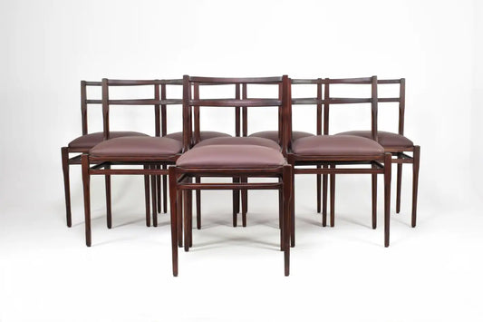 Shop Set of 8 1970s Italian Leather & Wooden Dining Chairs in the Style of Stildomus - Spirit Gallery Vintage Furniture