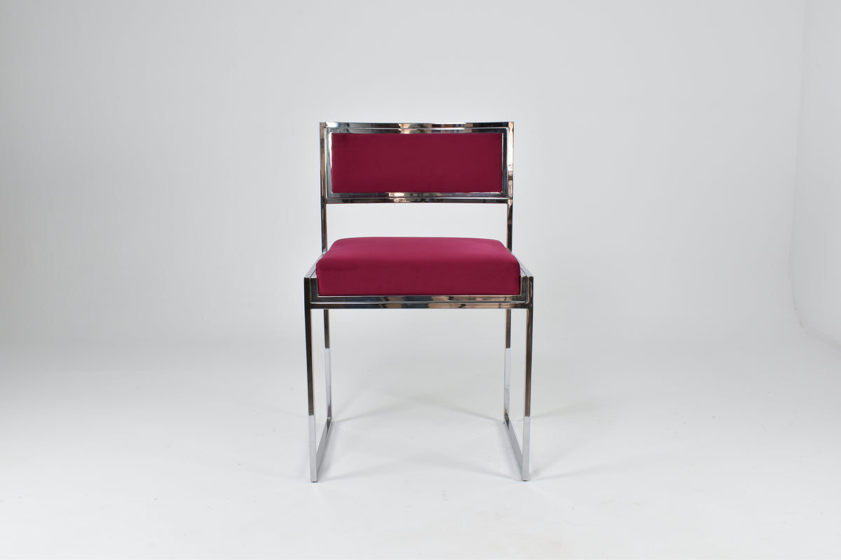 Shop Italian Set of 4 Chrome & Velvet "SQ-AL" Dining Chairs by Willy Rizzo, 1970s - Spirit Gallery Vintage Furniture