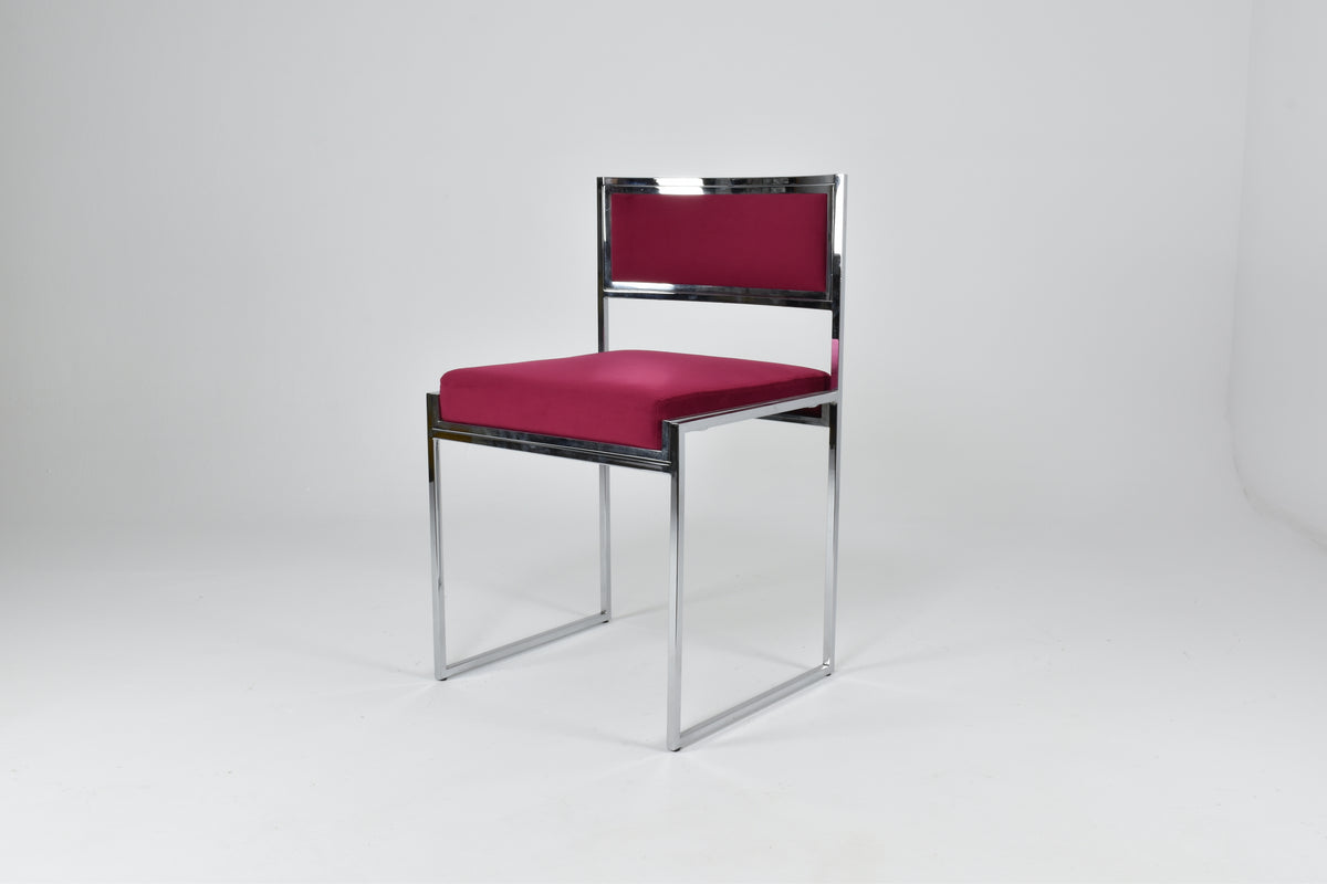 Shop Italian Set of 4 Chrome & Velvet "SQ-AL" Dining Chairs by Willy Rizzo, 1970s - Spirit Gallery Vintage Furniture