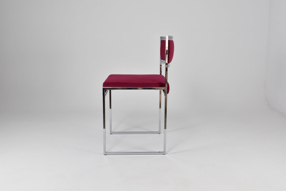 Shop Italian Set of 4 Chrome & Velvet "SQ-AL" Dining Chairs by Willy Rizzo, 1970s - Spirit Gallery Vintage Furniture