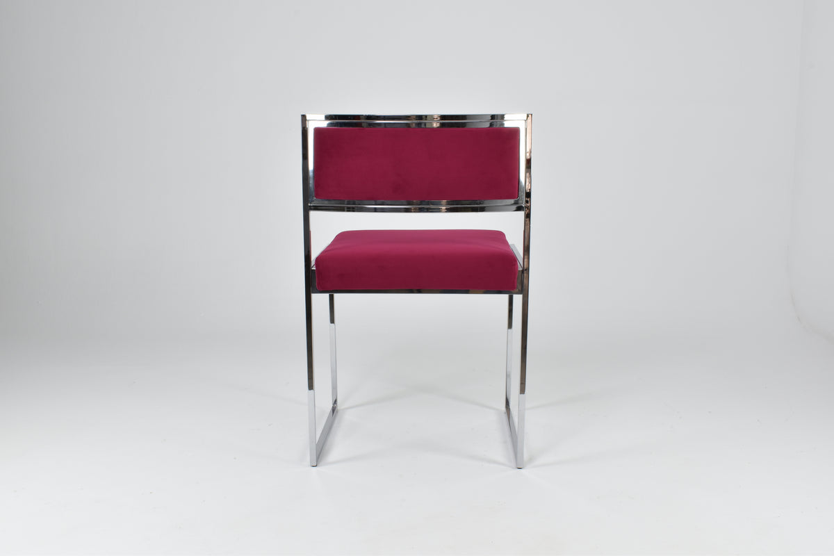 Shop Italian Set of 4 Chrome & Velvet "SQ-AL" Dining Chairs by Willy Rizzo, 1970s - Spirit Gallery Vintage Furniture