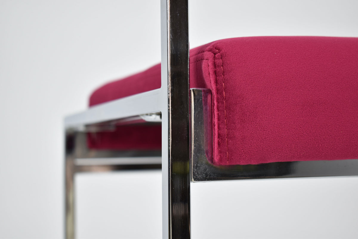 Shop Italian Set of 4 Chrome & Velvet "SQ-AL" Dining Chairs by Willy Rizzo, 1970s - Spirit Gallery Vintage Furniture