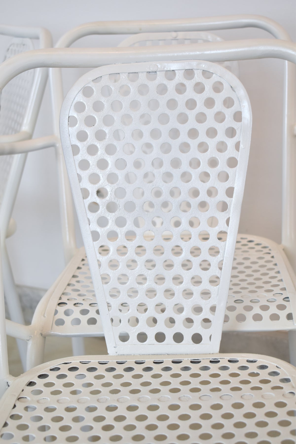 Shop Set of Four René Malaval Garden Chairs, White Lacquered Metal, France, 1950s–60s - Spirit Gallery Vintage Furniture