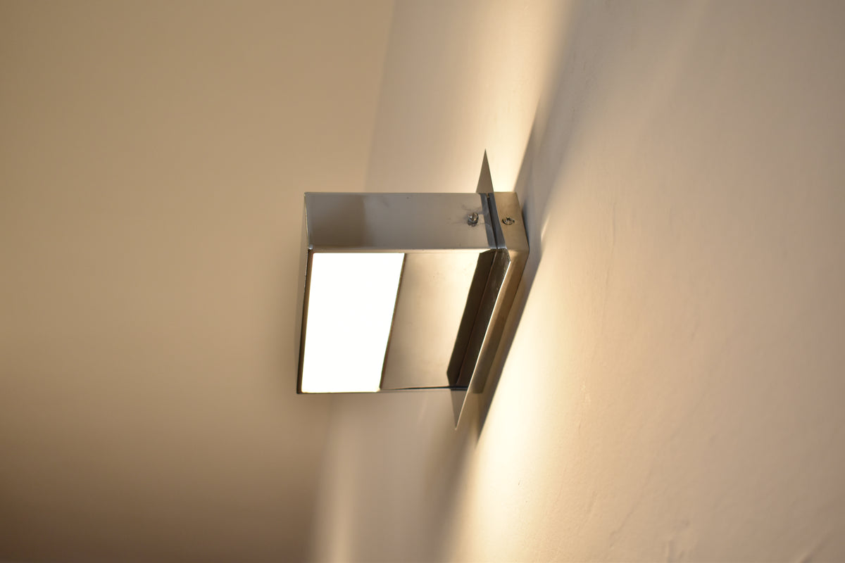 Shop Pair of 1980s French Minimalist Stainless Steel Wall Sconces - Spirit Gallery Vintage Furniture
