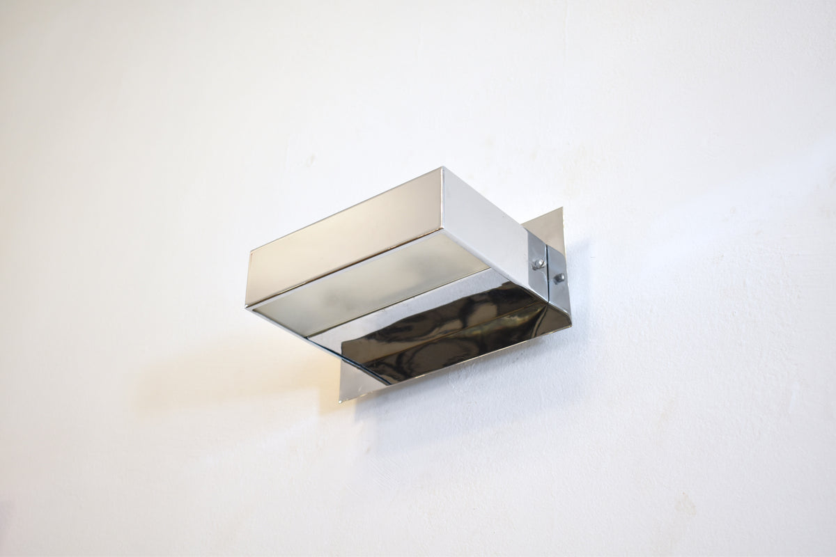 Shop Pair of 1980s French Minimalist Stainless Steel Wall Sconces - Spirit Gallery Vintage Furniture