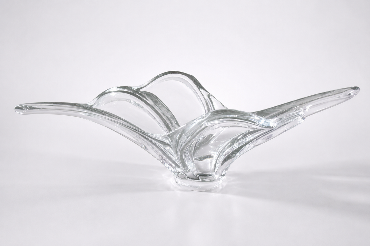 French Sculptural Crystal Centerpiece Bowl, 1960s–70s
