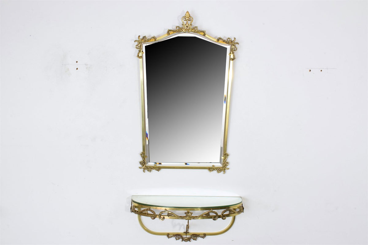 Neoclassical Floating Brass Console and Mirror, France - Spirit Gallery 