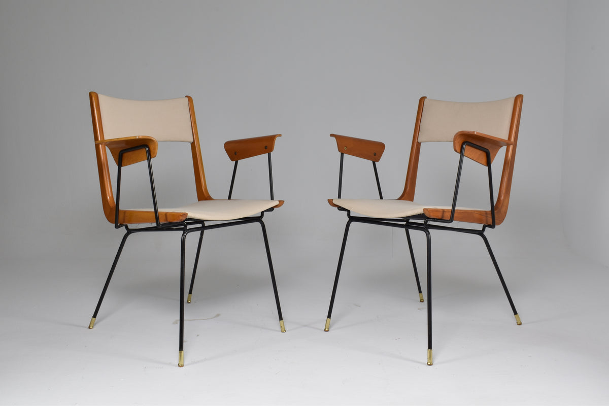 Italian Mid-Century Modern Boomerang Armchairs by Carlo de Carli
