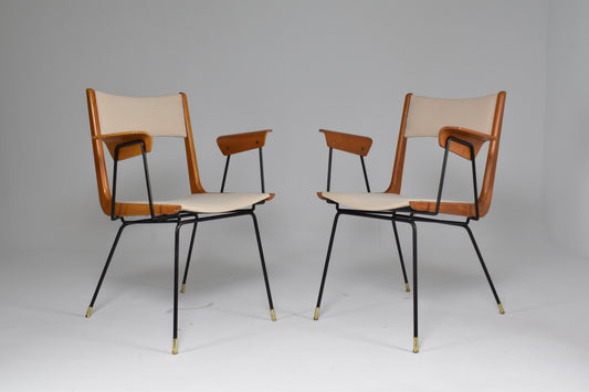 Italian Mid-Century Modern Boomerang Armchairs by Carlo de Carli