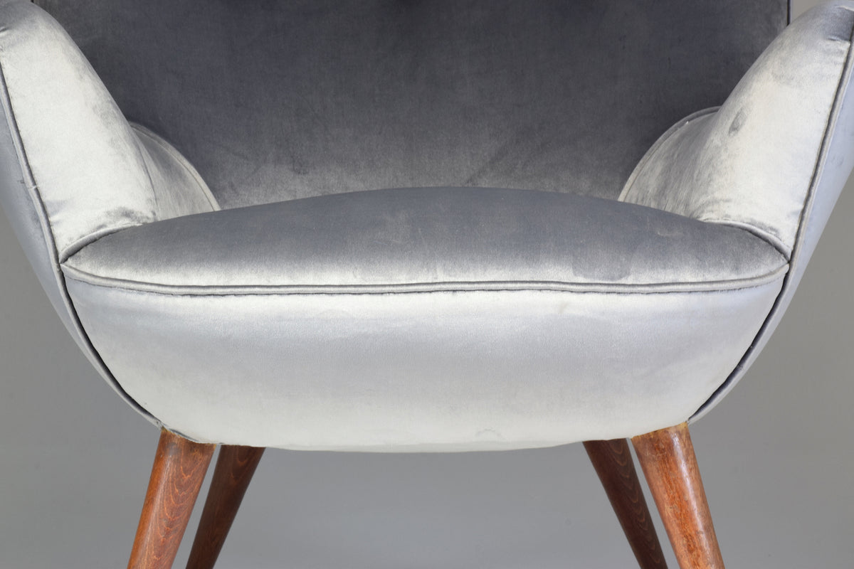 1940s Midcentury Franco Buzzi Grey Velvet Armchair - Spirit Gallery 