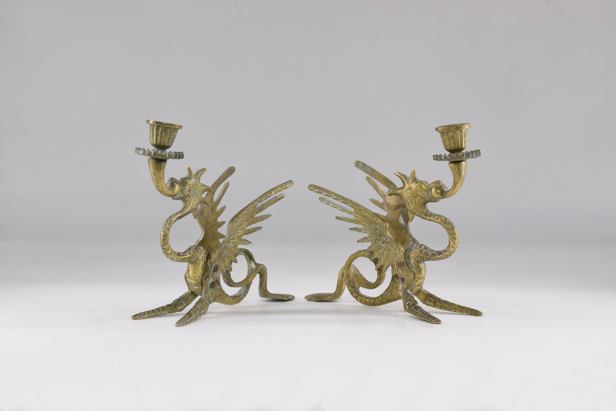 1950's Italian Bronze Dragon Candlesticks - Spirit Gallery 