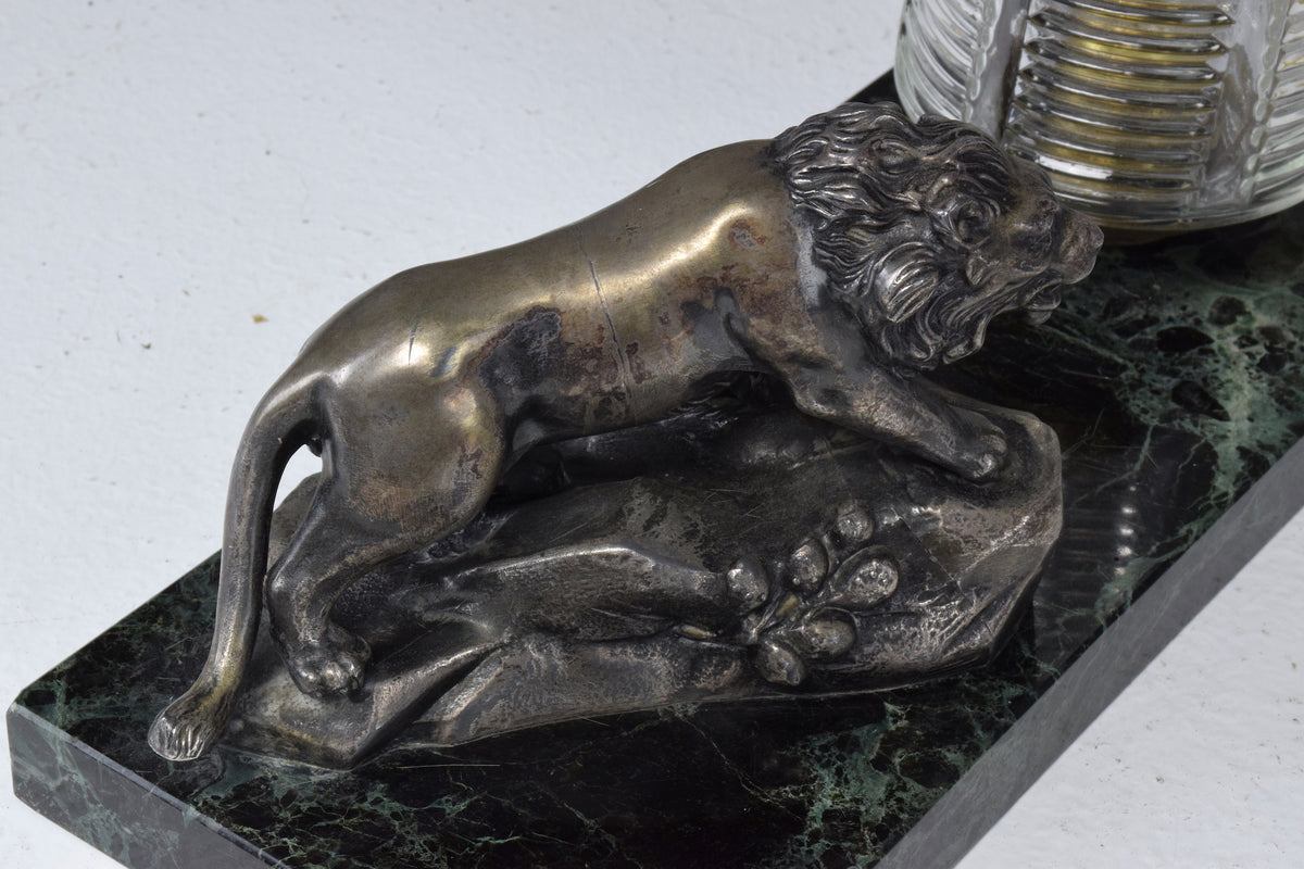 French Vintage Art Deco Lion Marble Table Lamp, 1930's - Spirit Gallery 