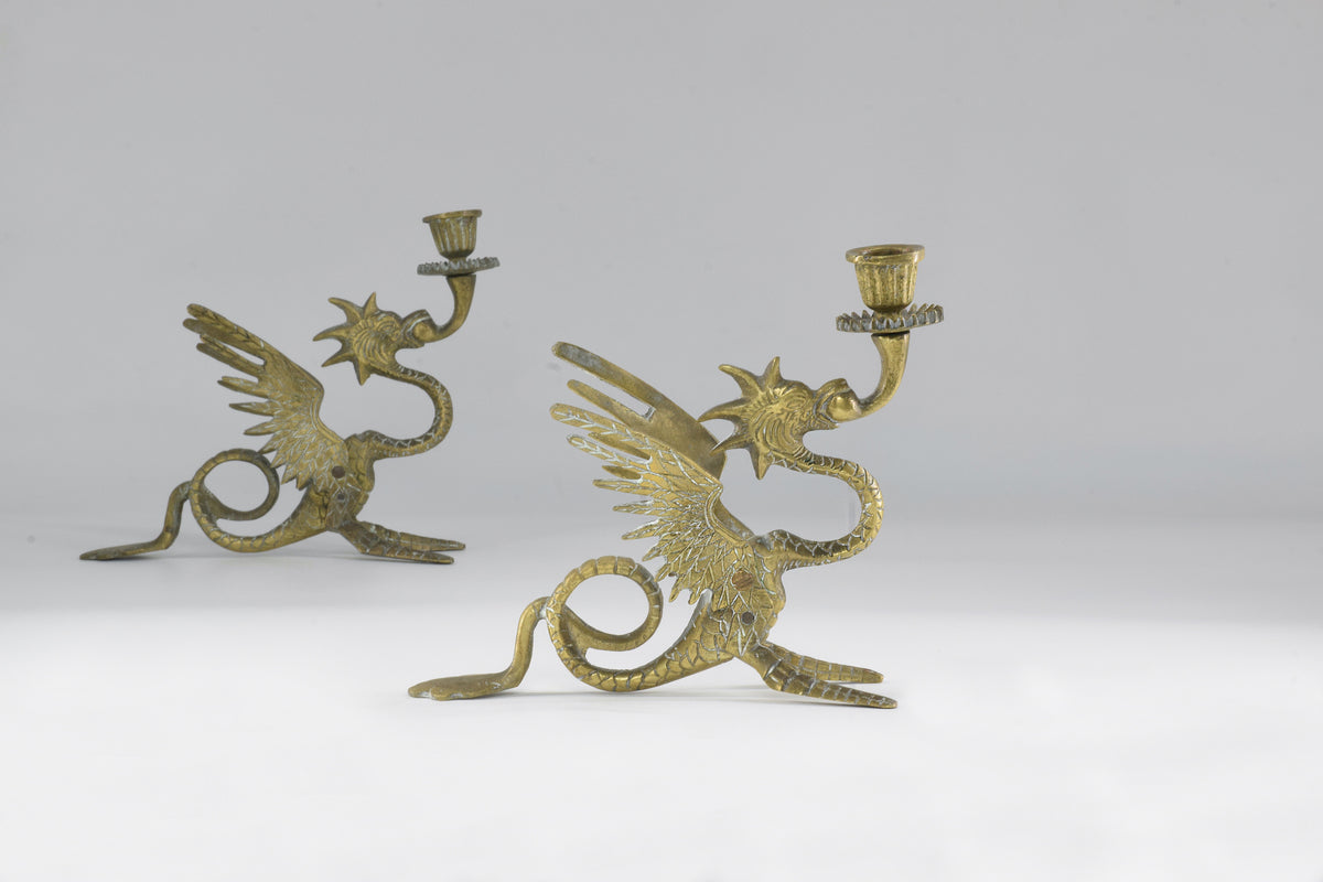 1950's Italian Bronze Dragon Candlesticks - Spirit Gallery 