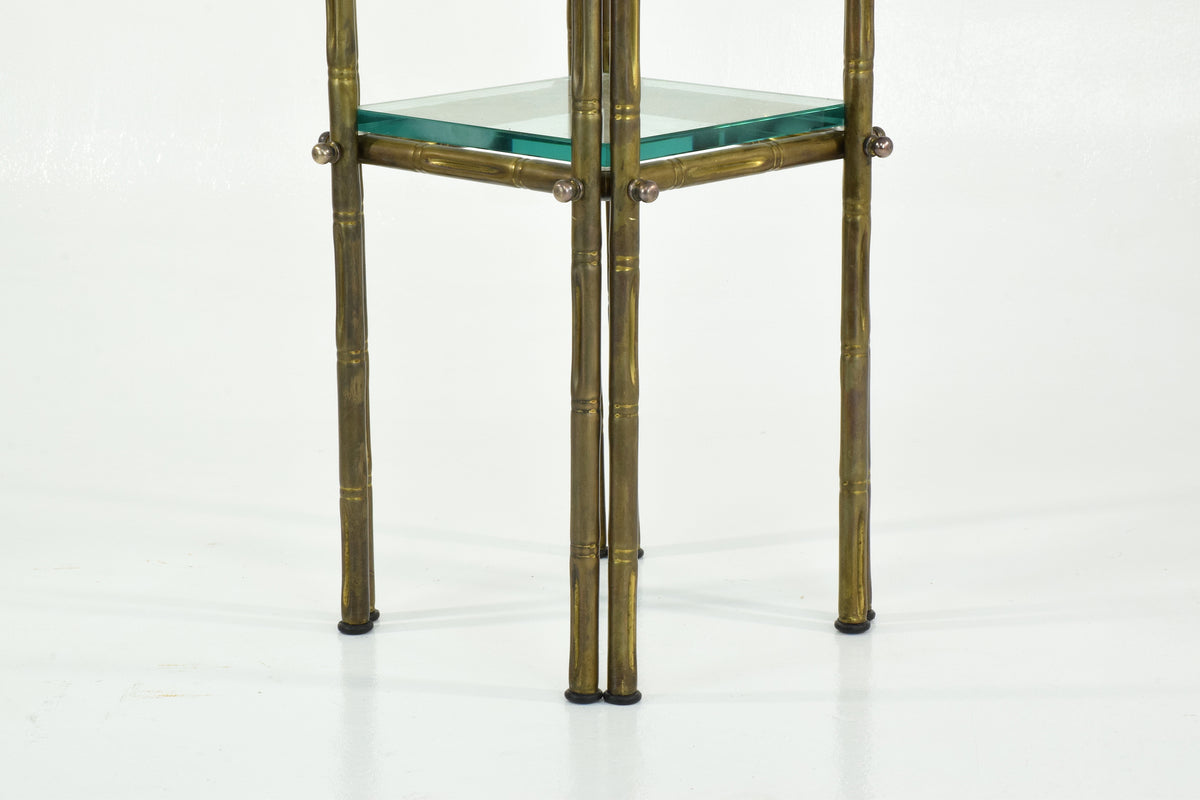 French Polished Brass and Glass Pedestal or Side Table, 1970's - Spirit Gallery 