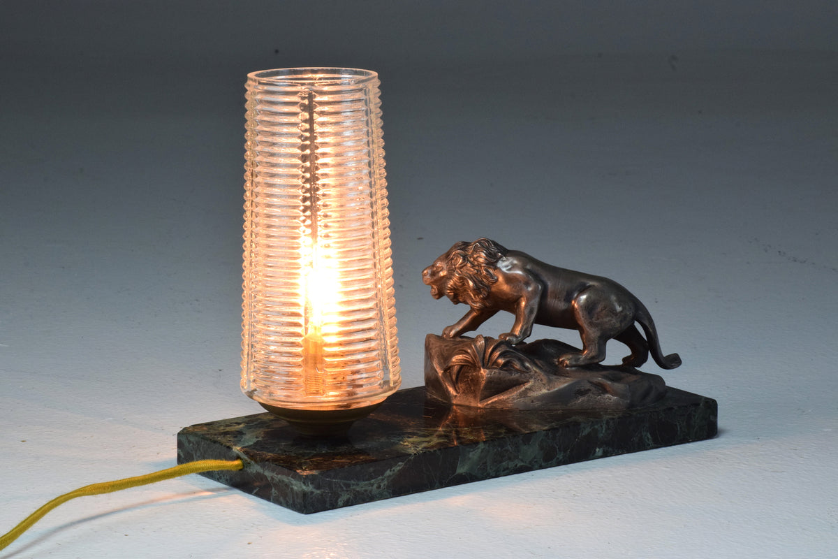French Vintage Art Deco Lion Marble Table Lamp, 1930's - Spirit Gallery 