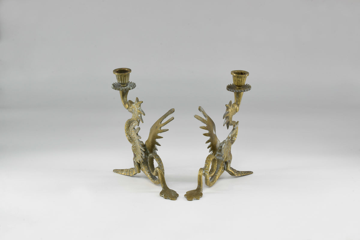 1950's Italian Bronze Dragon Candlesticks - Spirit Gallery 