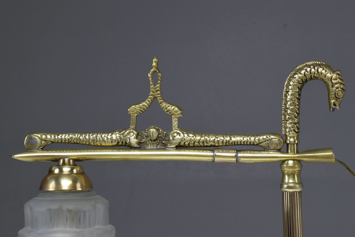 French Vintage Art Deco Engraved Brass Lamp, 1930's - Spirit Gallery 