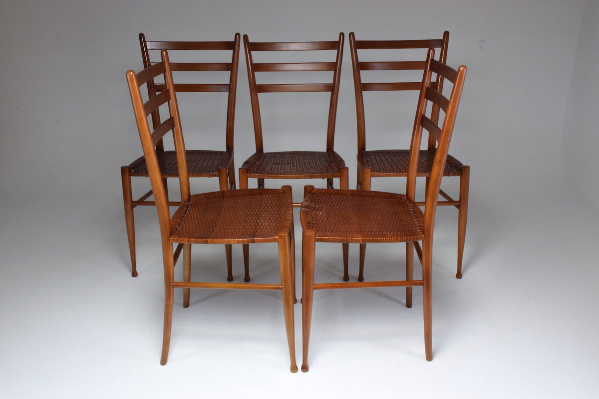 French Vintage Cane Dining Chairs, Set of Five 1930's - Spirit Gallery 