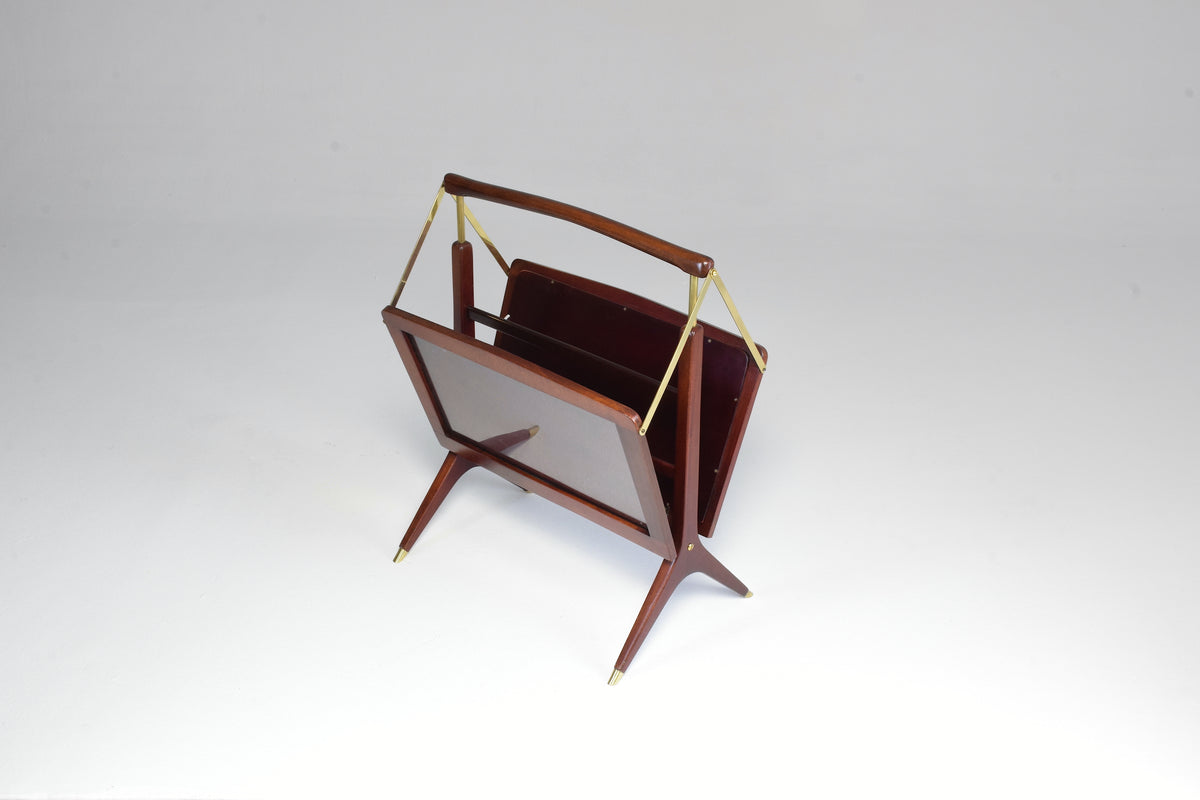 1950’s Magazine Holder Ico Parisi Style in Wood and Brass - Spirit Gallery 