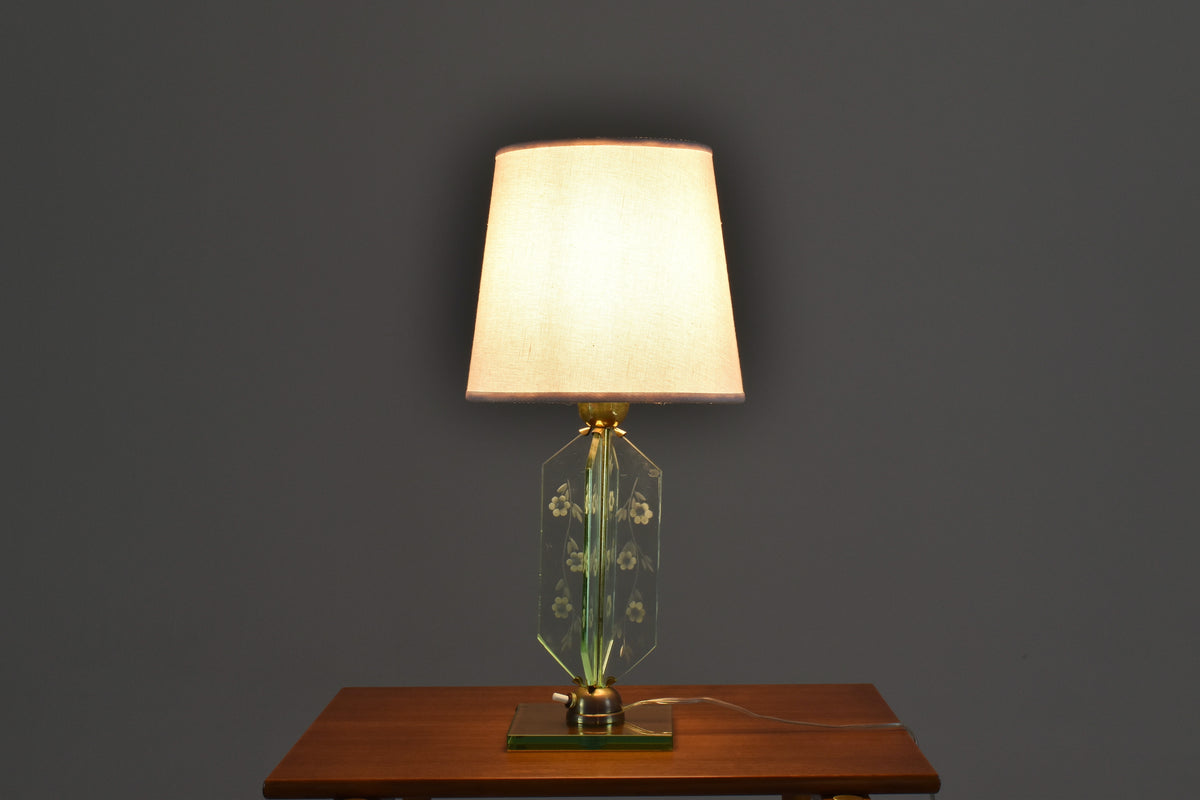 Italian 1950's Flower Engraved Table Lamp Fontana Arte Style - Spirit Gallery 
