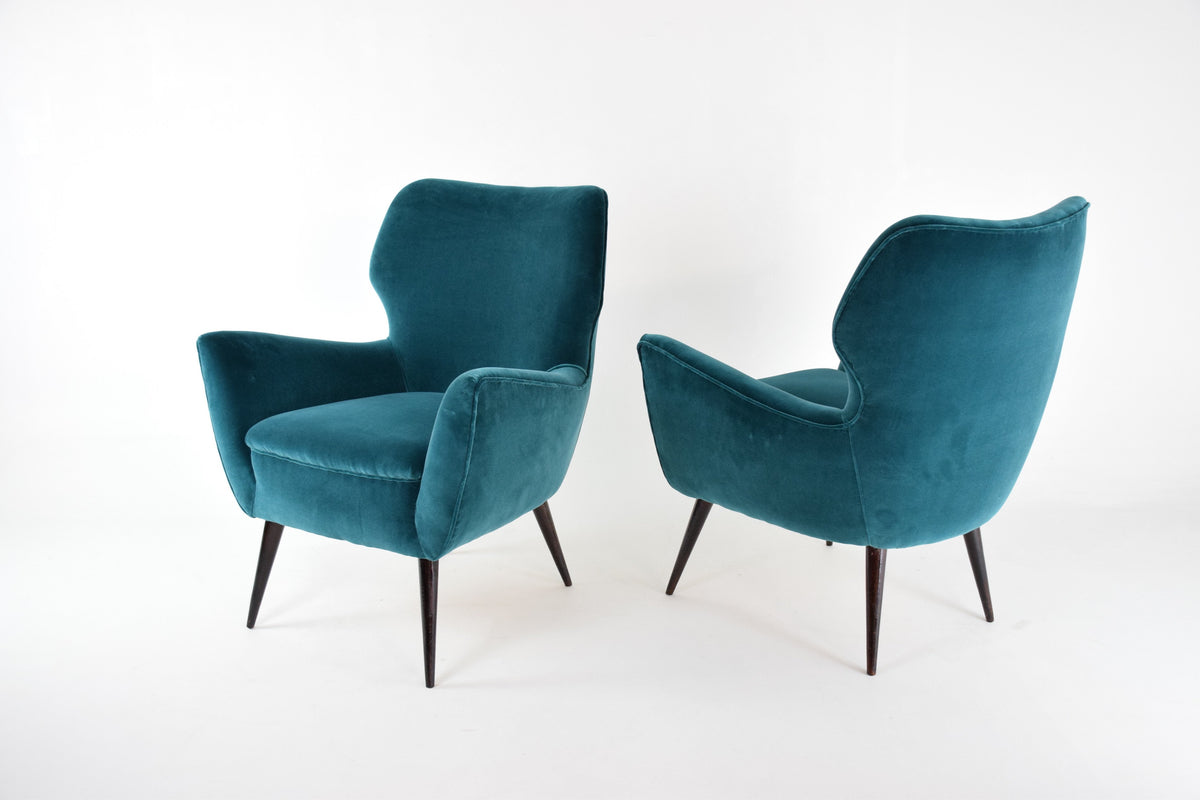 Italian Blue Velvet Armchairs, 1960s, Set of 2 - Spirit Gallery 