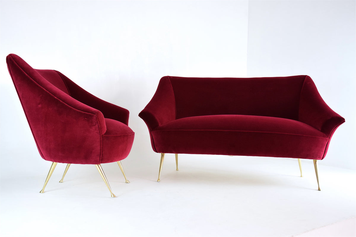 Italian Mid-Century Velvet and Brass Armchair, 1950s - Spirit Gallery 
