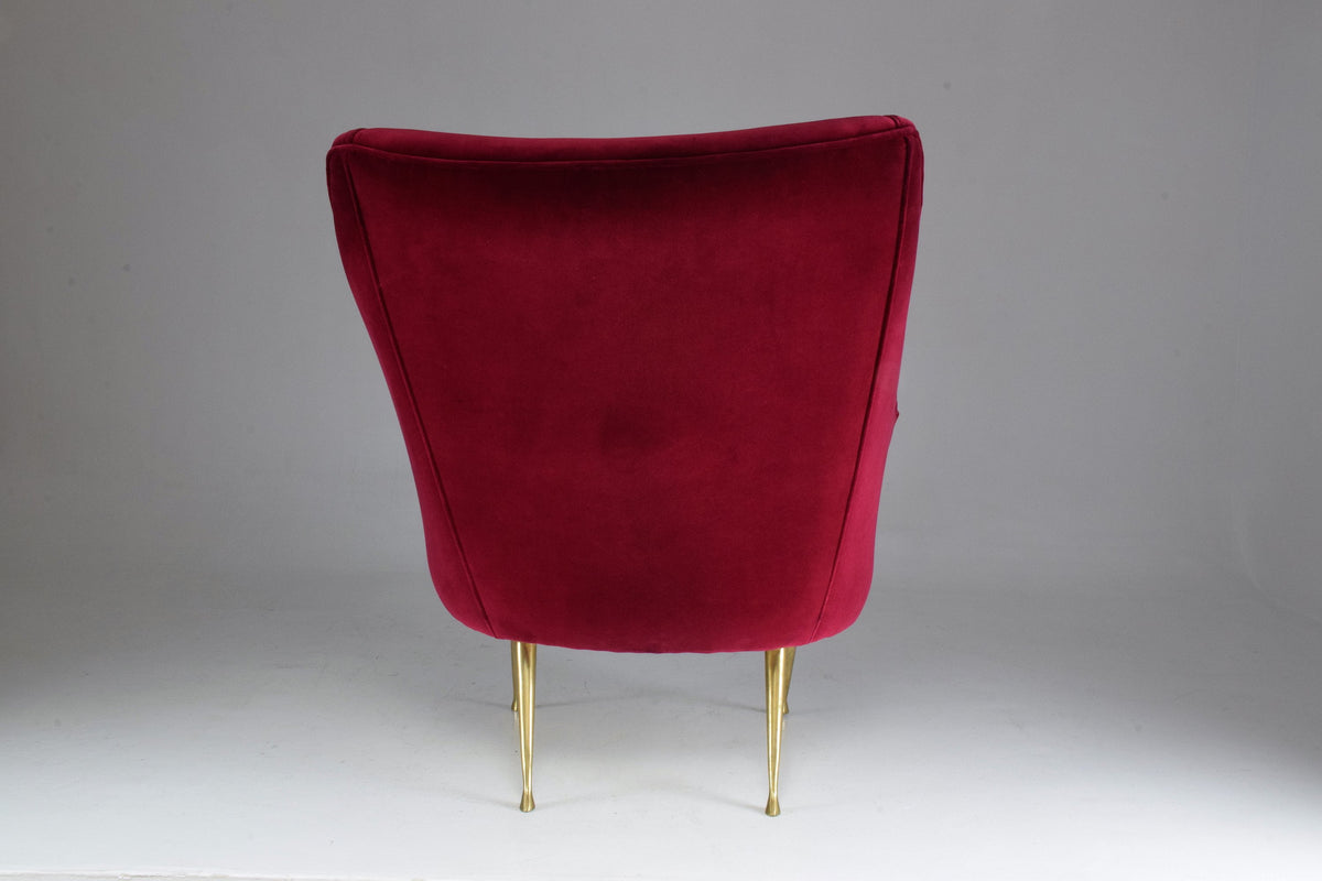 Italian Mid-Century Velvet and Brass Armchair, 1950s - Spirit Gallery 