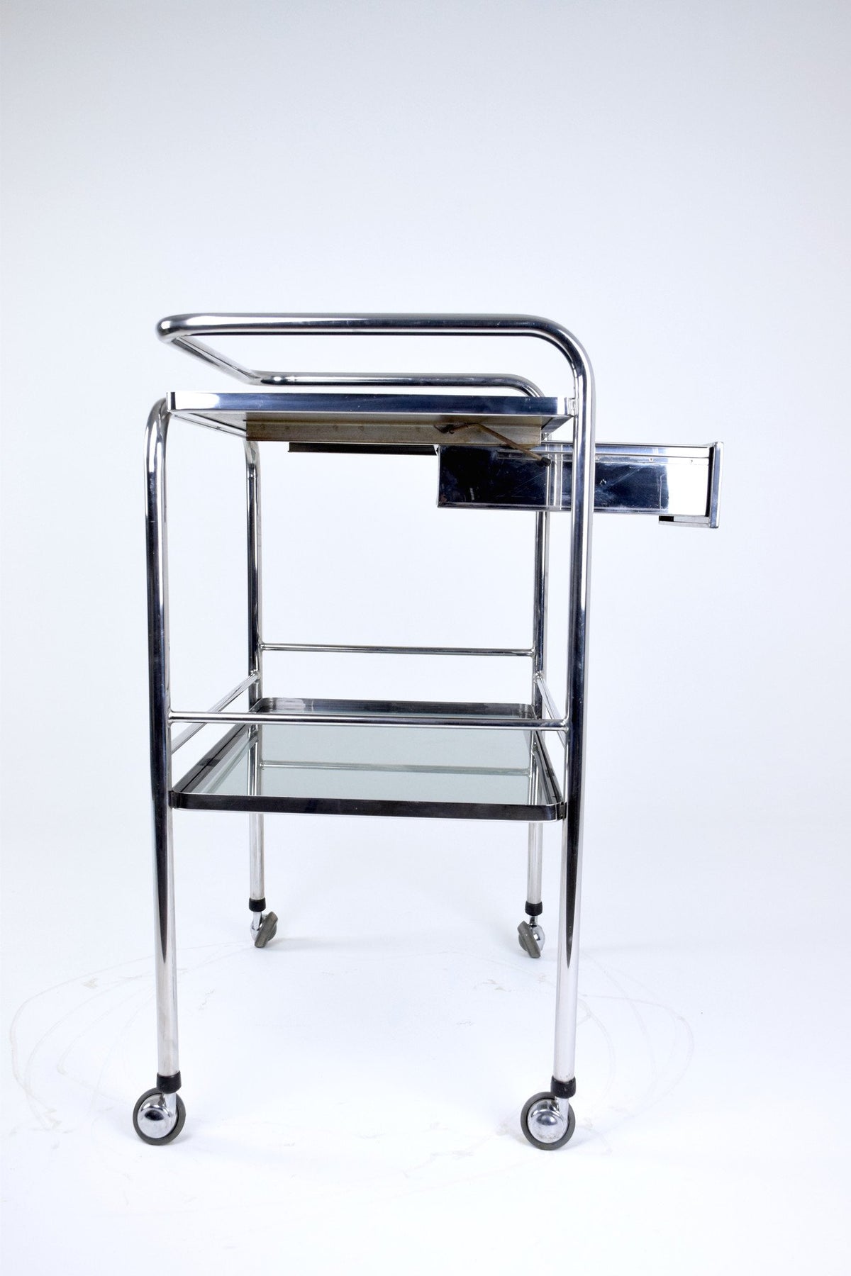 Medical Cart with Glass Shelves and Rollers, 1960's - Spirit Gallery 