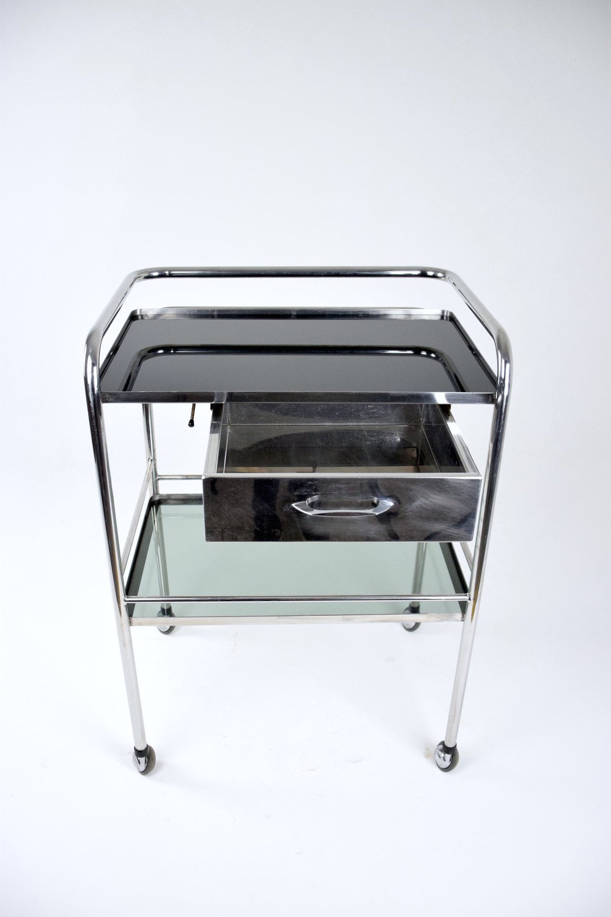 Medical Cart with Glass Shelves and Rollers, 1960's - Spirit Gallery 
