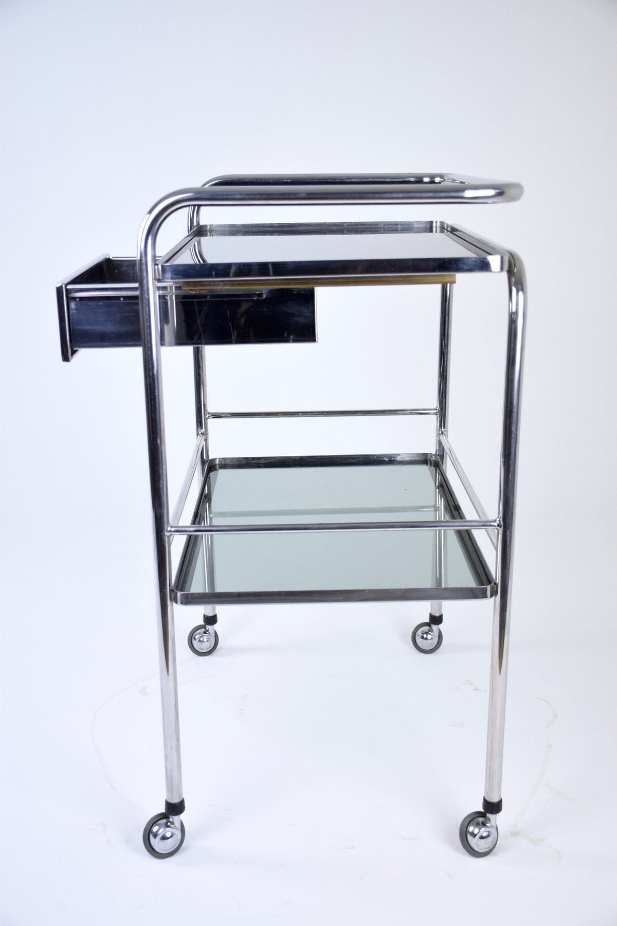 Medical Cart with Glass Shelves and Rollers, 1960's - Spirit Gallery 