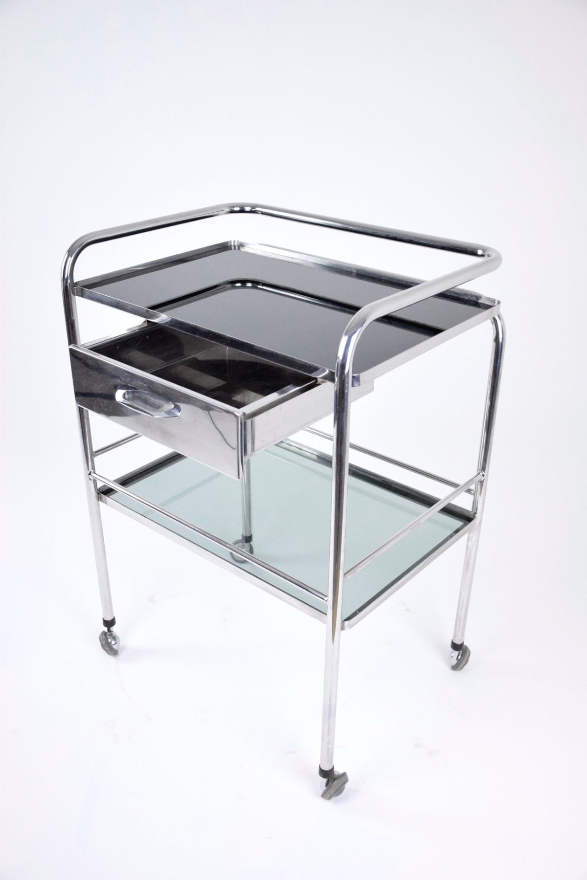 Medical Cart with Glass Shelves and Rollers, 1960's - Spirit Gallery 