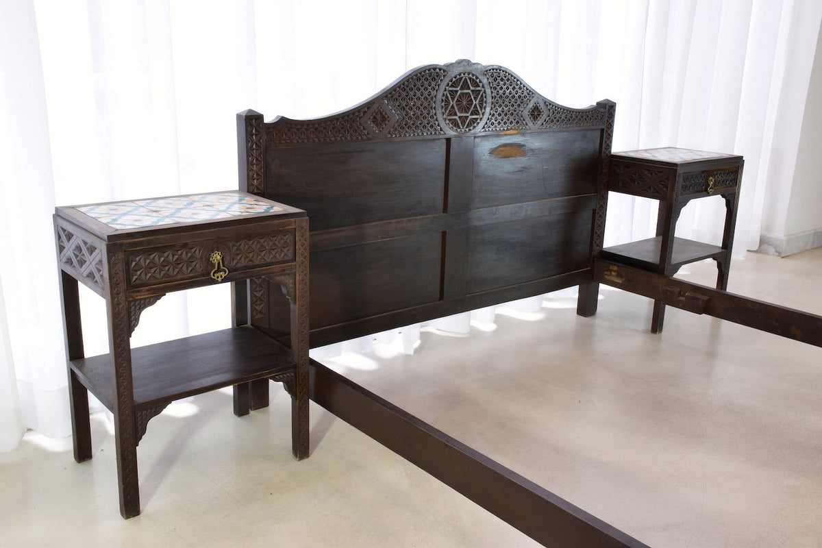 Moorish Vintage Sculpted Bed and Nightstands, 1930's - Spirit Gallery 